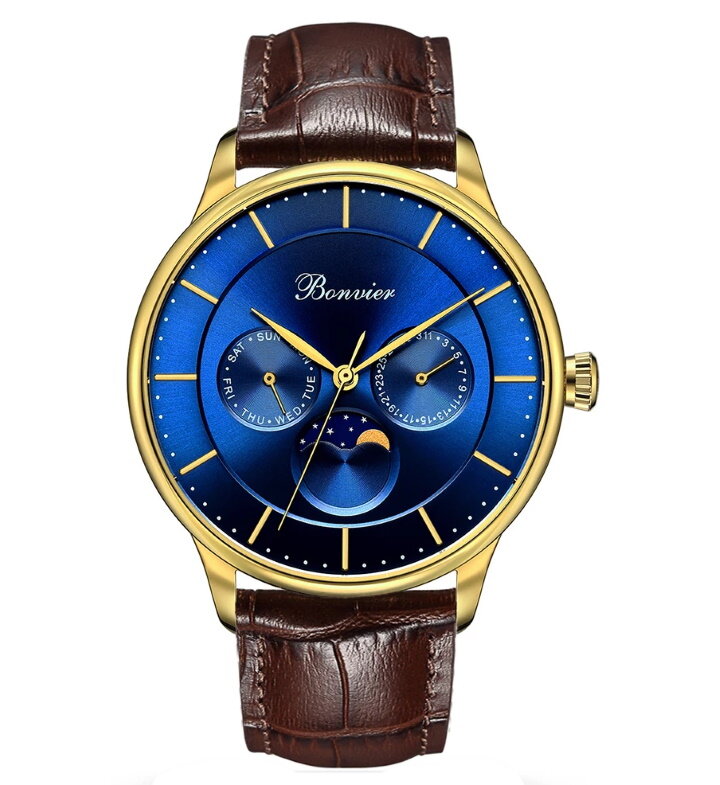 Bonvier Roma Blue Gold Maanfase 40 mm Horlogewatch.nl