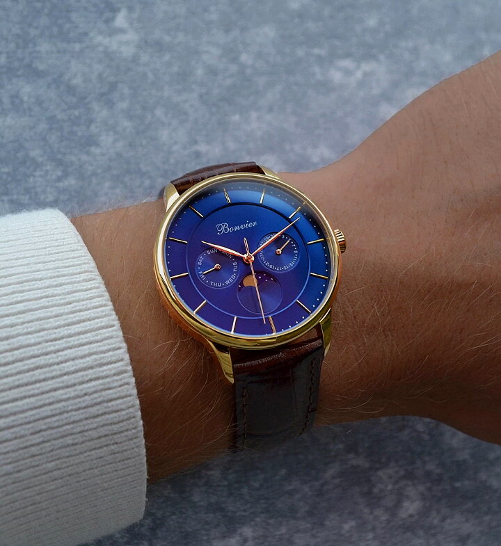 Bonvier Roma Blue Gold Maanfase 40 mm Horlogewatch.nl