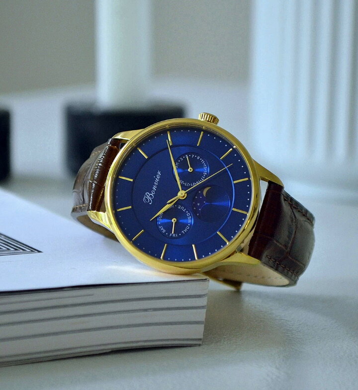 Bonvier Roma Blue Gold Maanfase 40 mm Horlogewatch.nl