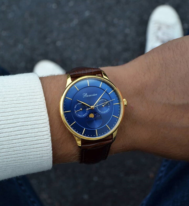 Bonvier Roma Blue Gold Maanfase 40 mm Horlogewatch.nl