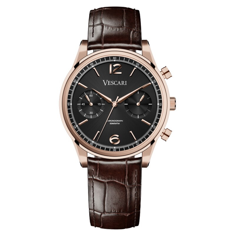 Vescari Chestor Rosegold Black - Brown Croco Horlogewatch.nl