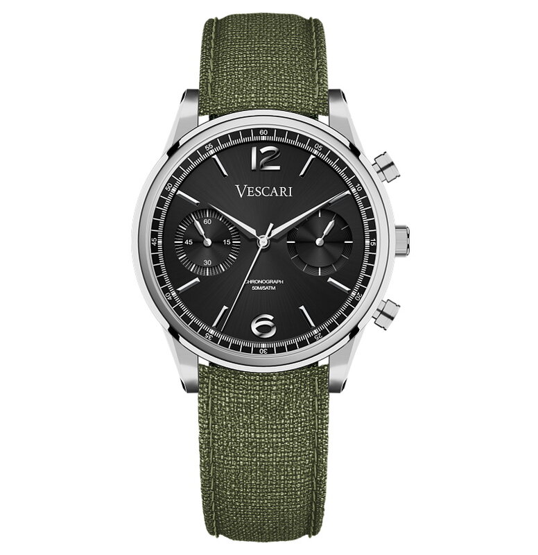 Vescari Chestor Steel Black Green Canvas Horlogewatch.nl