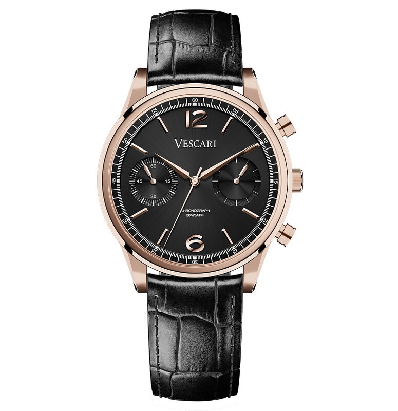 Vescari Chestor Rosegold Black - Black Croco Horlogewatch.nl