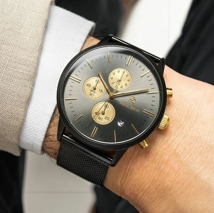 Paul Rich Mesh Chrono Black Gold Horlogewatch.nl