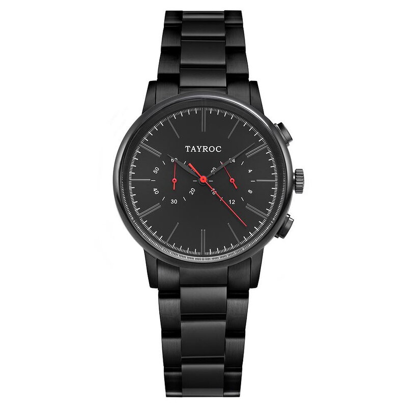 Tayroc Meridian Chrono Black Red Steel 42mm Horlogewatch.nl