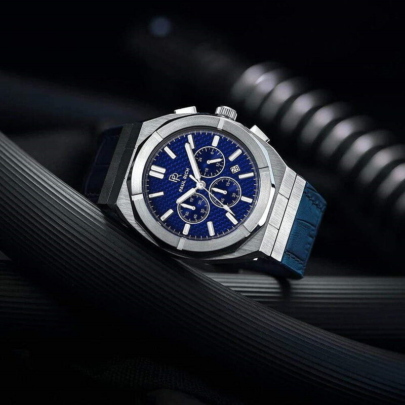 Paul Rich Motorsport Carbon Fiber Silver Blue Leather Chrono Horlogewatch.nl