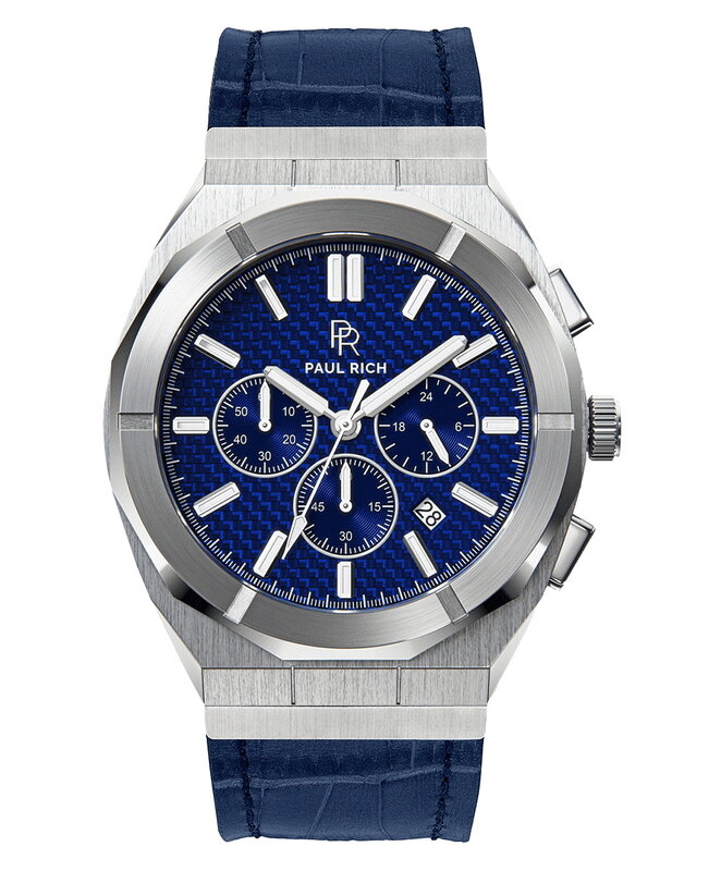 Paul Rich Motorsport Carbon Fiber Silver Blue Leather Chrono Horlogewatch.nl