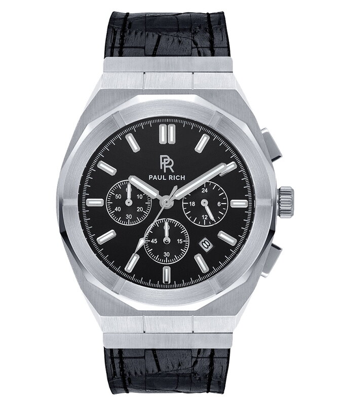 Paul Rich Motorsport Silver Black Leather Horlogewatch.nl