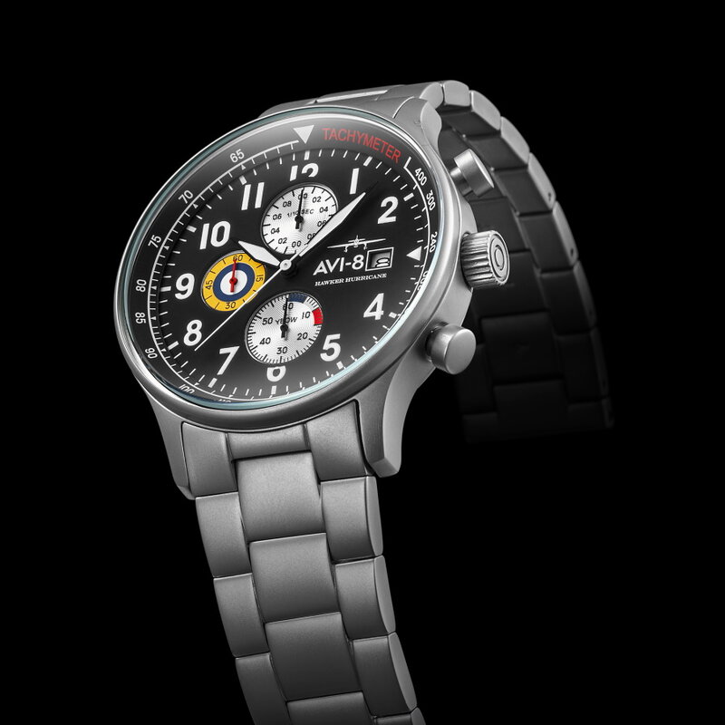 AVI-8 Hawker Hurricane AV-4011-22 Classic Chronograph Panda Black Horlogewatch.nl