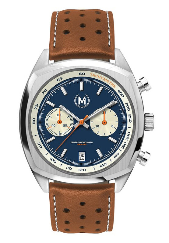 Marchand Driver Chronograph Blue Reverse Panda Tan Strap image_link Horlogewatch