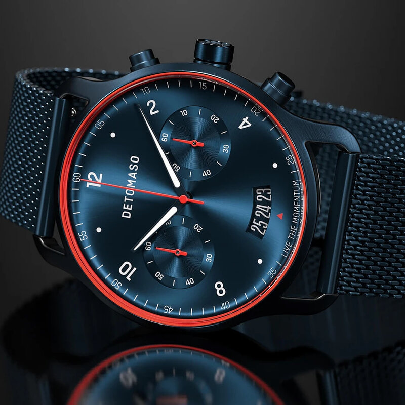 Detomaso Sorpasso Chronograph Limited Edition Velocita Blue Red D02-33-09 Horlogewatch