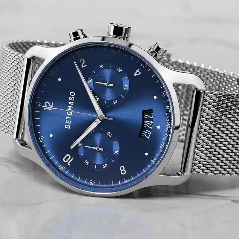 Detomaso Sorpasso Chronograph Limited Edition Silver Blue D02-27-26 Horlogewatchnl