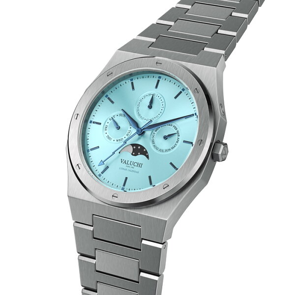 Valuchi Lunar Calendar Silver Ice Blue Horlogewatch