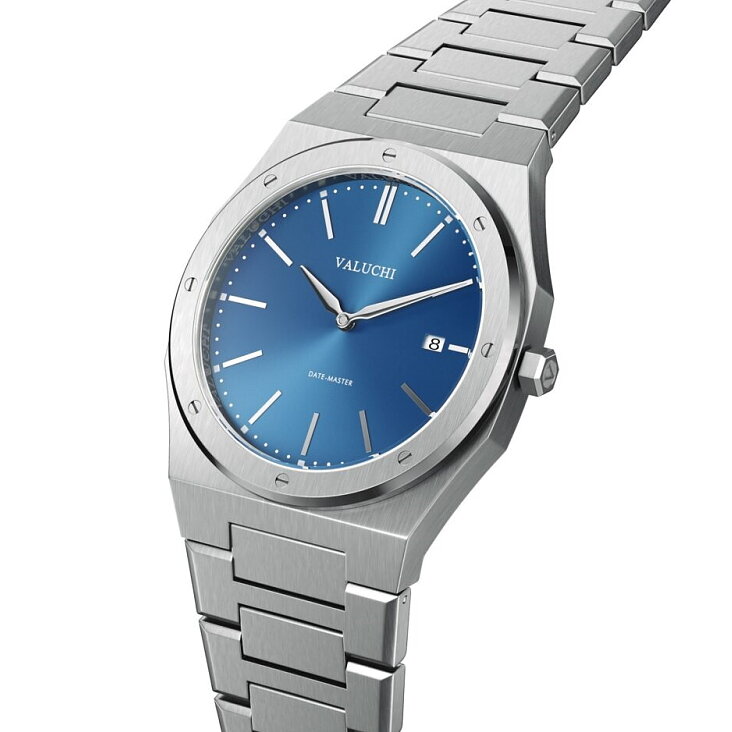 Valuchi Date Master Silver Blue 36 mm Horlogewatch