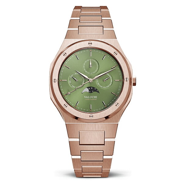 Valuchi Lunar Calendar Rose Gold Green Horlogewatch