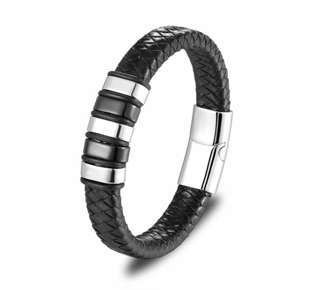 Armband Leer Gevlochten Zwart Zilver Horlogewatch