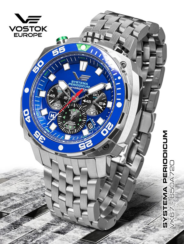 Vostok Europe Systema Periodicum Hydrogen Chronograph VK67-​650A720-B Horlogewatch