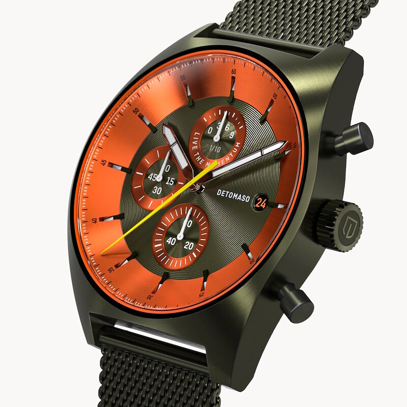 Detomaso D10 Chronograph Olive Orange Mesh D10-19-25 Horlogewatch