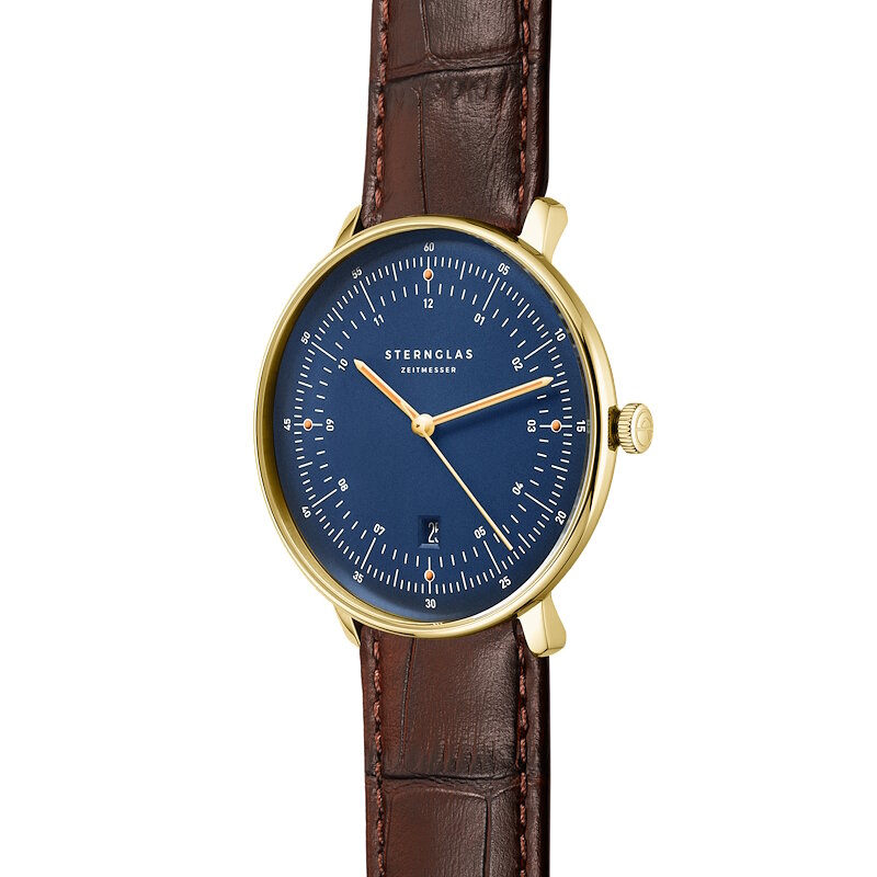 Sternglas Hamburg Marine Dark Blue Gold Leather Limited Edition S01-HHM07-HE01 Horlogewatch