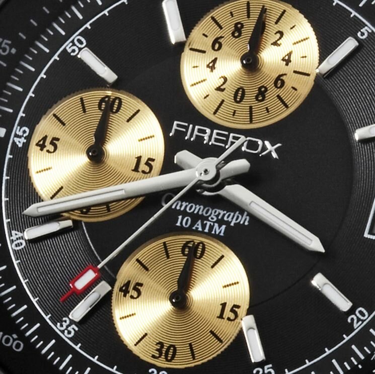 Firefox Shooter FFS07-102a Steel Zwart Goud Chronograaf Horlogewatch.nl