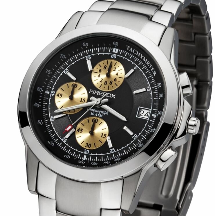 Firefox Shooter FFS07-102a Steel Zwart Goud Chronograaf Horlogewatch.nl