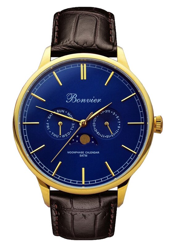 Bonvier Cavour Blue Gold BW031 maanfase Horlogewatch.nl