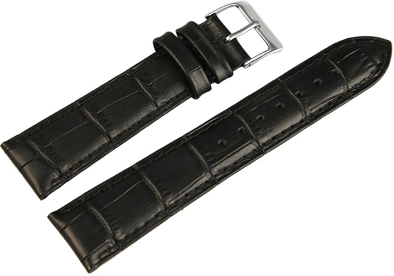 Horlogeband Zwart / Zilver 20 mm Croco Horlogewatch.nl