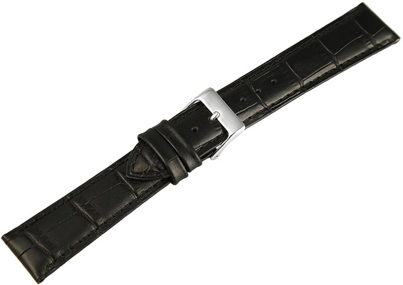 Horlogeband Zwart / Zilver 20 mm Croco Horlogewatch.nl