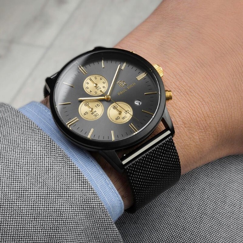 Paul Rich Mesh Chrono Black Gold Horlogewatch.nl