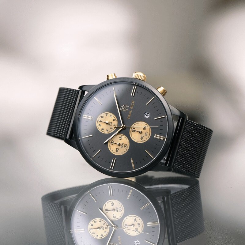 Paul Rich Mesh Chrono Black Gold Horlogewatch.nl