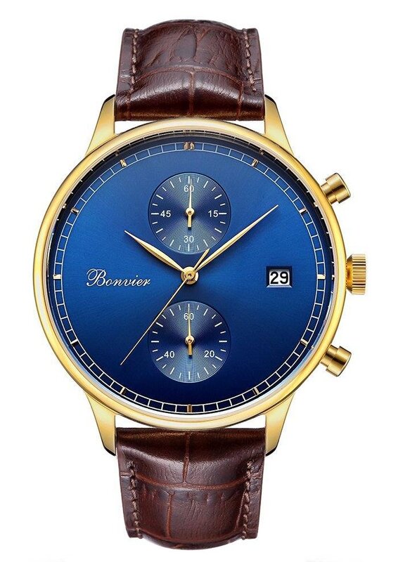 Bonvier Lugano Blue/G 42 mm Chronograaf Horlogewatch.nl