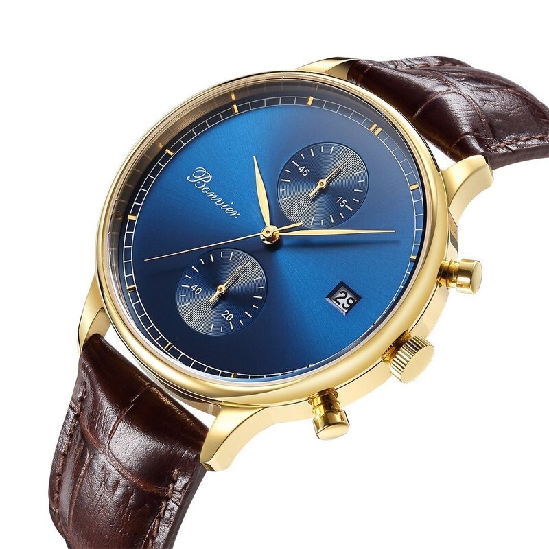 Bonvier Lugano Blue/G 42 mm Chronograaf Horlogewatch.nl