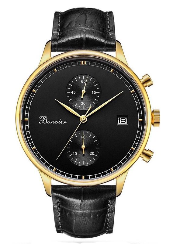 Bonvier Lugano Black/G 42 mm Chronograaf Horlogewatch.nl