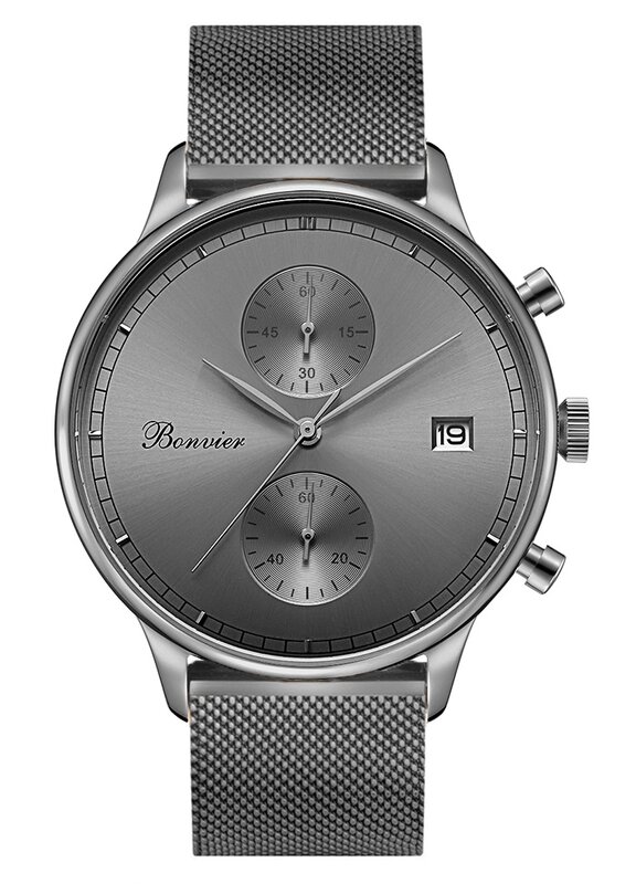 Bonvier Lugano Metal Mesh Chronograaf 42 mm Horlogewatch.nl