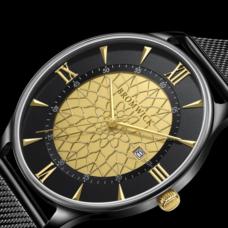 Bromwick Tower Gold Black Mesh Watch Horlogewatch.nl