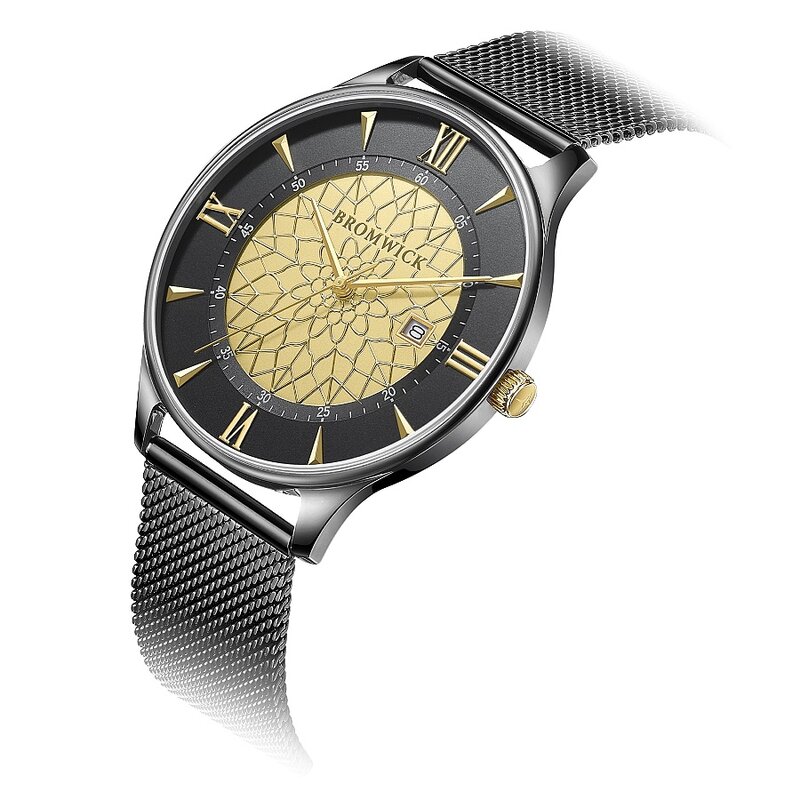 Bromwick Tower Gold Black Mesh Watch Horlogewatch.nl