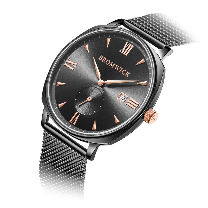 Bromwick Crown Rose Gold Black Mesh Watch Horlogewatch.nl