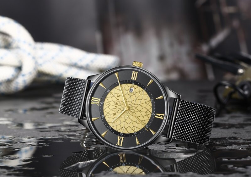 Bromwick Tower Gold Black Mesh Watch Horlogewatch.nl