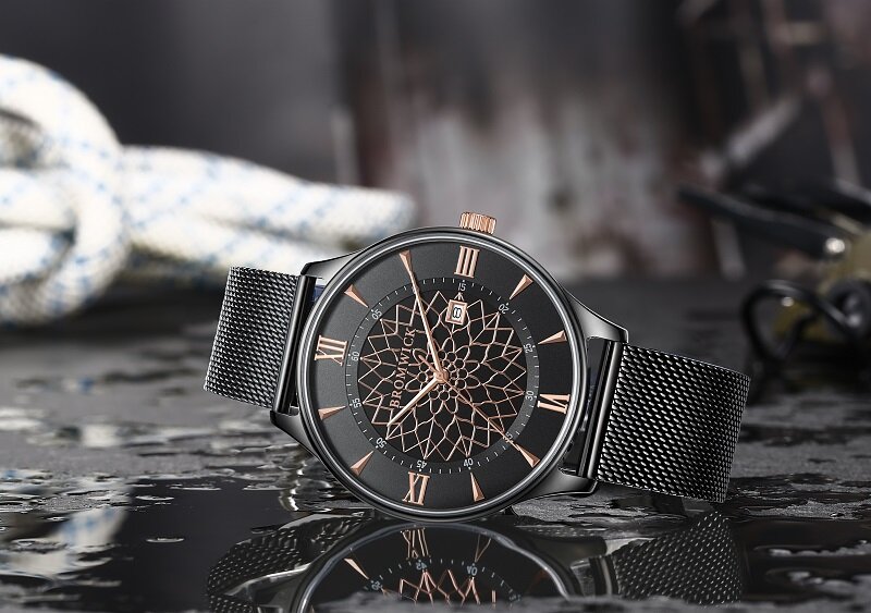 Bromwick Tower Rose Gold Black Mesh Horlogewatch.nl