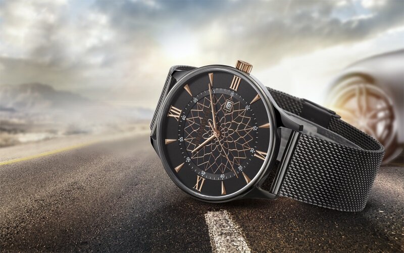 Bromwick Tower Rose Gold Black Mesh Horlogewatch.nl